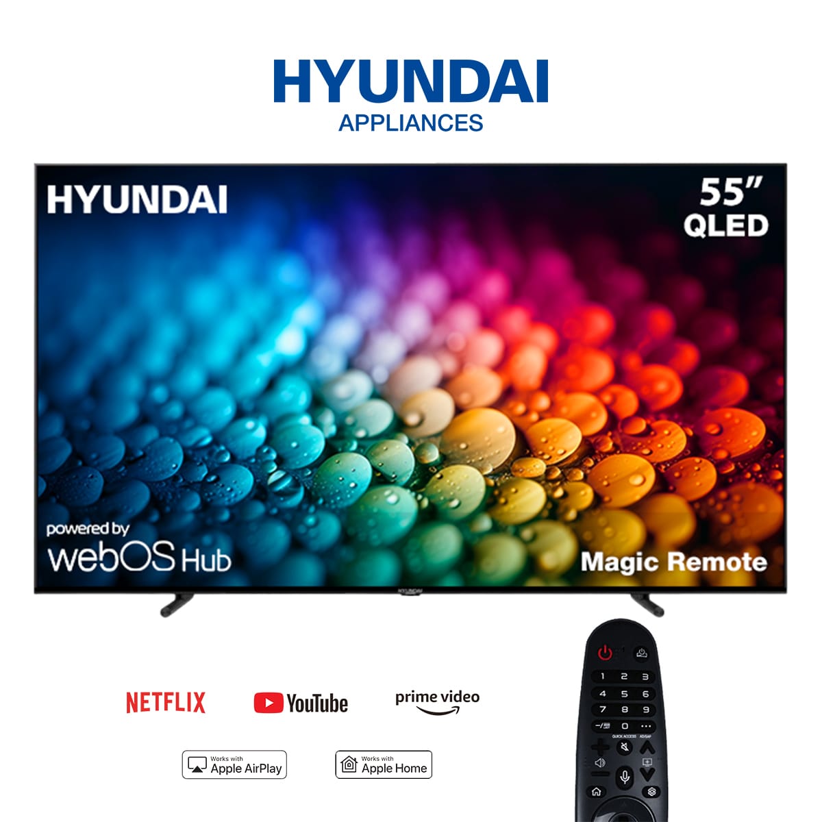 شاشة هيونداي 55 بوصه سمارت بتقنية QLED 4K WebOS بدون أطار